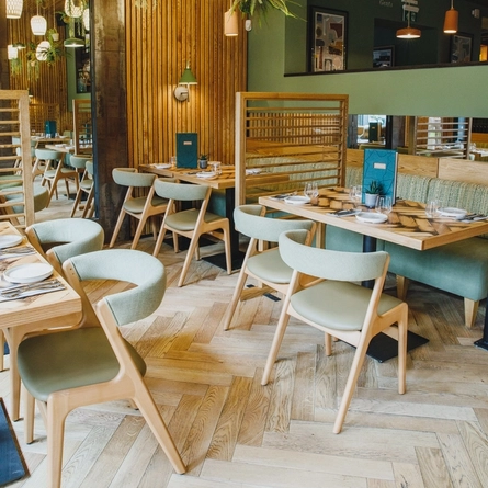 Interior dining area of a pub.