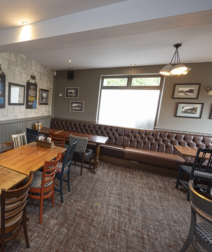 Interior dining area of a pub.