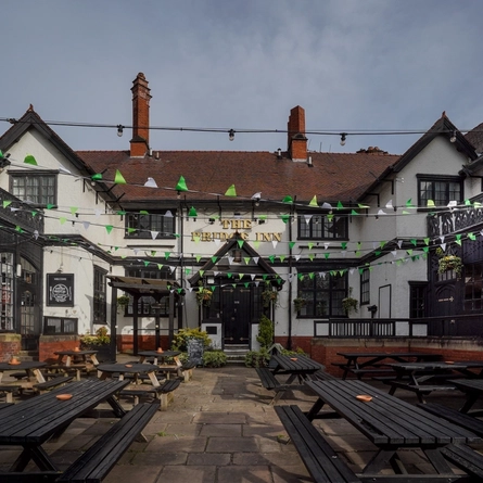 exterior of the venue with beer garden