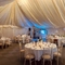 A marquee, decorated for a wedding.