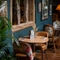 A table in the restaurant of the Three Horse Shoes.