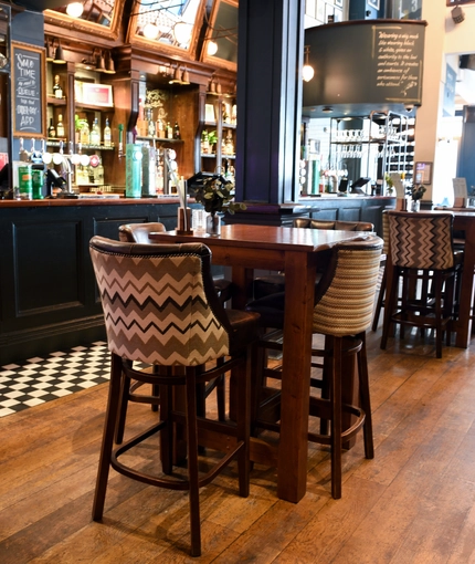 Interior seating area in a pub restaurant