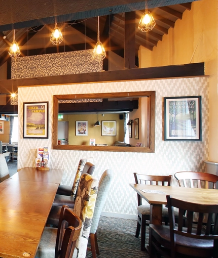 Interior dining area of a pub.