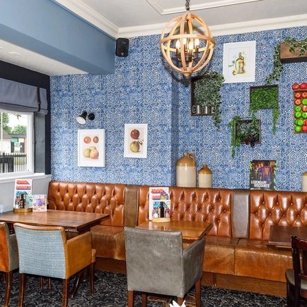 Interior dining area of a pub.