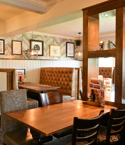 Interior dining area of a pub.