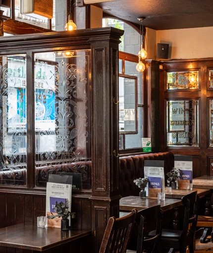 Internal seating area in a pub restaurant