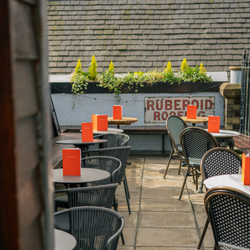 The exterior beer garden and seating area at the Ubiquitous Chip.