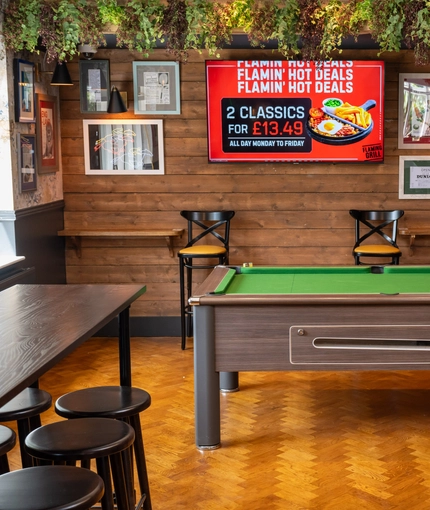 A pool table in the Corner House.