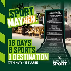 A banner promoting the Sports Mayhem Campaign in select Greene King venues.