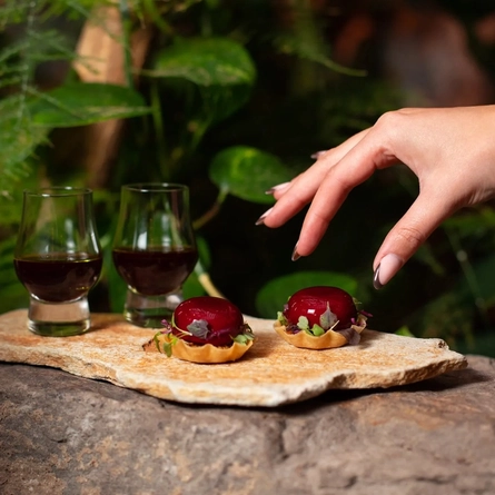 An interior shot of food served in the restaurant/seating area at the Ubiquitous Chip in Glasgow.