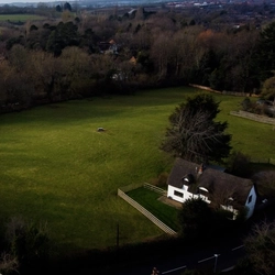 An aerial view of fields and trees near The Bell at Stratford-Upon-Avon.