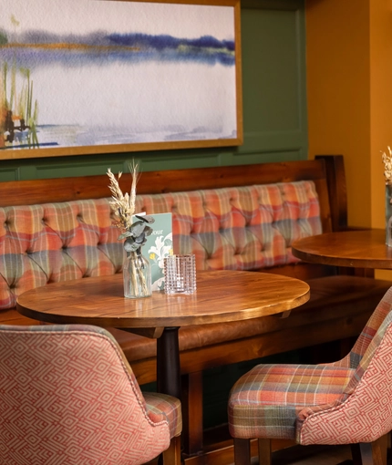 The restaurant area of the Riverside Inn.