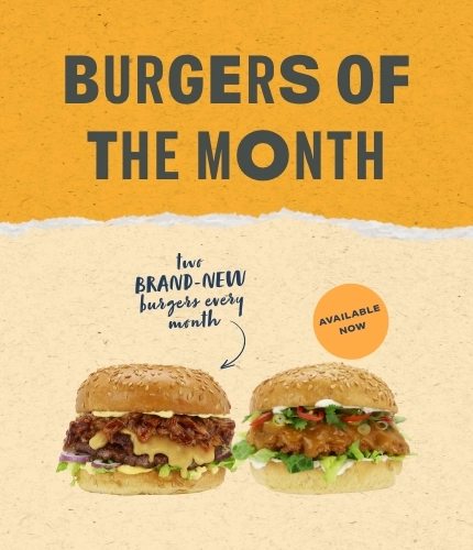 A banner promoting April's burger of the month at Pub and Social pubs.