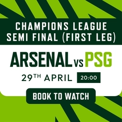 A Banner promoting the Football Champions League Semi Final first leg between Arsenal vs PSG. 