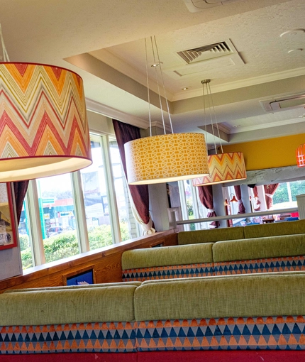 Interior dining area of a pub.