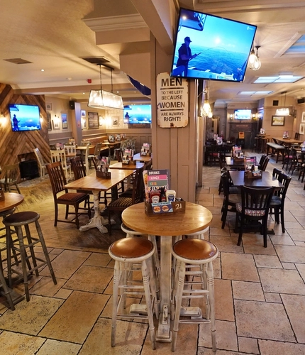 Interior seating area in a pub restaurant