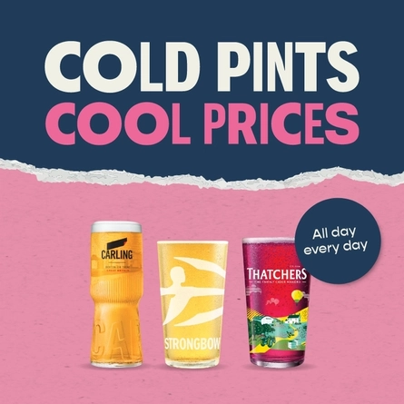 A banner promoting selected drink offers at selec Pub & Social Venues.