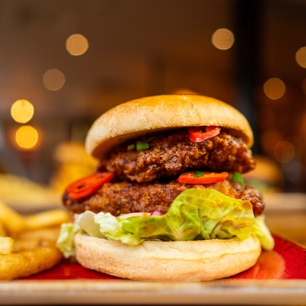 close-up shot of a burger