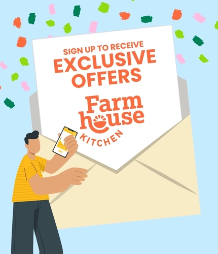 A graphic promoting signing up to Farmhouse Kitchen emails for special offers.