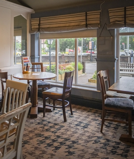 Interior dining area of a pub.