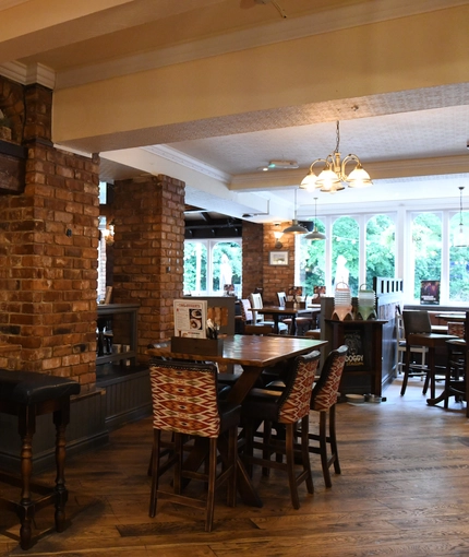 Interior dining area of a pub.