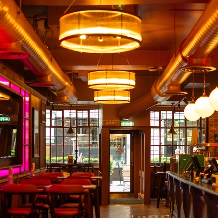The interior bar and restaurant seating area at The City Of Quebec.