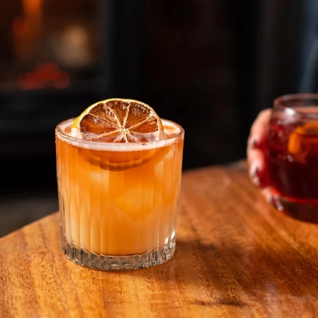 An interior shot of drinks served in the restaurant/seating area at the Ubiquitous Chip in Glasgow.