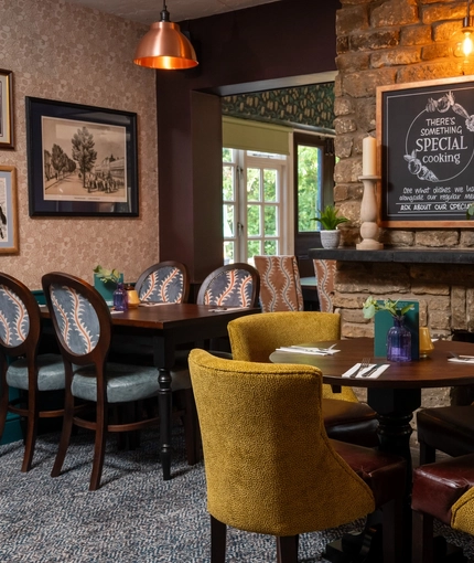 The interior restaurant and seating area at the Apple Tree.