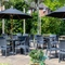 Exterior beer garden of a pub with a seating area.