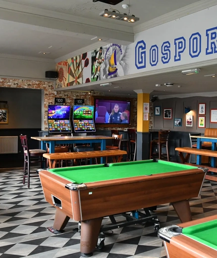 interior seating area and pool table
