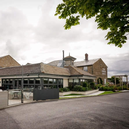 Exterior of venue showing the car park