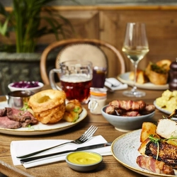 Food and drinks on a restaurant table