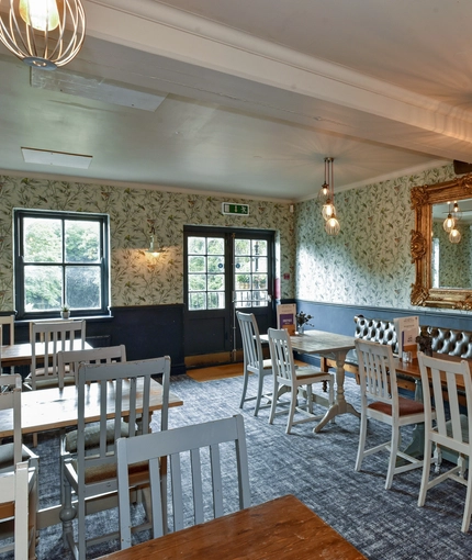 Interior seating area in a pub restaurant