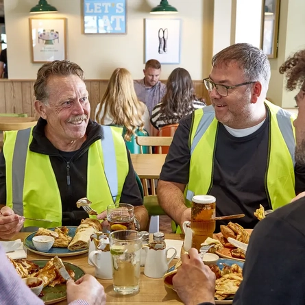 Work men eating lunch