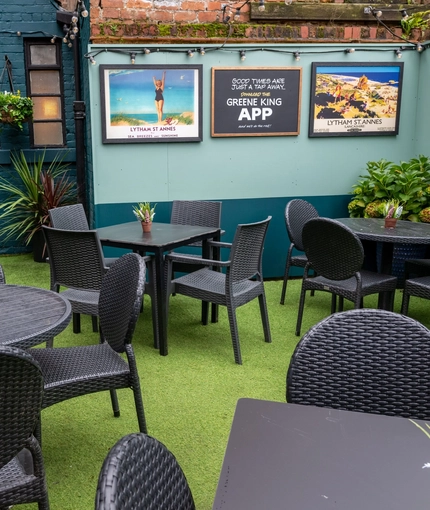 The exterior beer garden and seating area at the Ship and Royal.