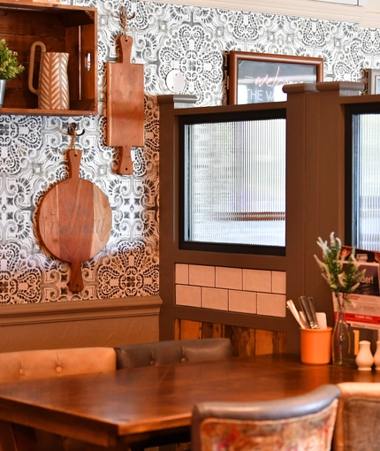 interior of the restaurant and seating area