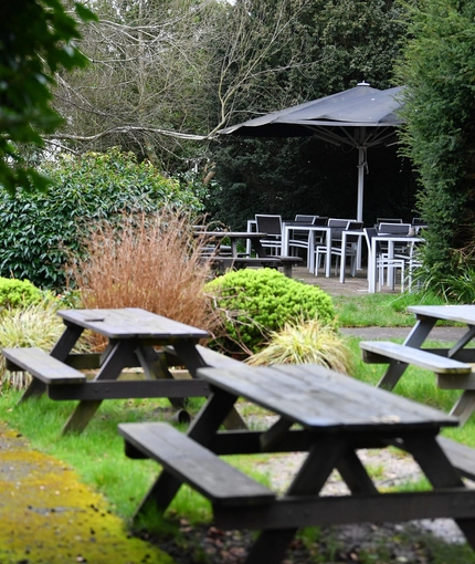 exterior of the venue with a beer garden