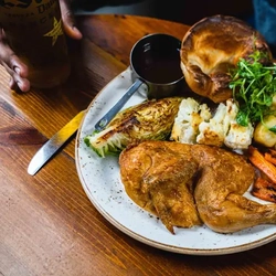 A plate of roast chicken