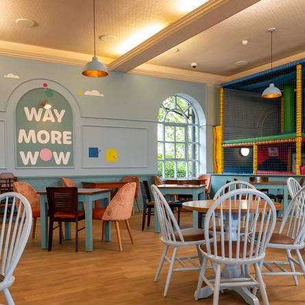 The children's seating area and play area at the Wacky Warehouse at The Stanley Ferry.