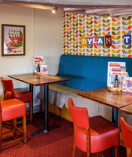 Interior dining area of a pub.