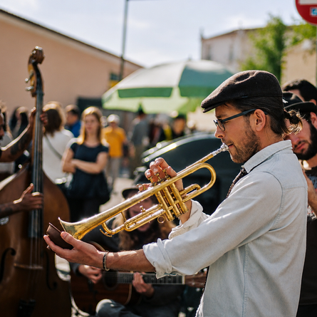 An image showing musicians entertaining crowds to advertise Summer Parties at Chef & Brewer venues.