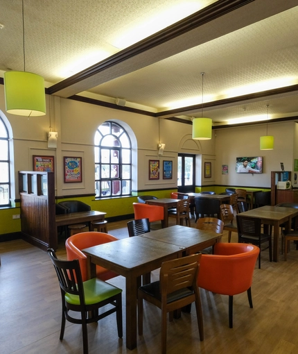 interior of the restaurant with a seating area