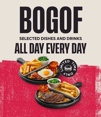 A graphic promoting Flaming Grill BOGOF drinks