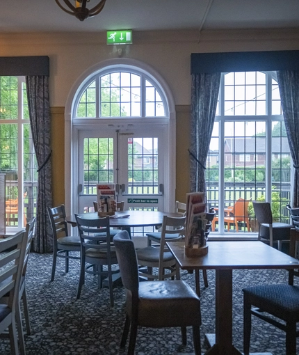 Interior dining area of a pub.