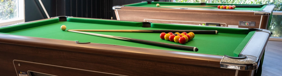 The interior games area with pool table and TV at The Woodlands.