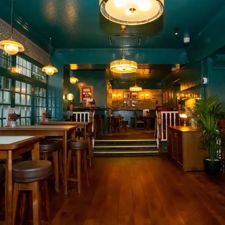 Interior of the pub in the seating area.