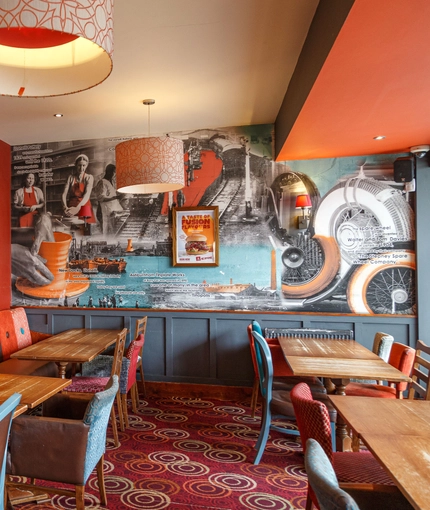 Interior dining area of a pub.