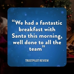 A graphic showing a customer review of breakfast with Santa at Hungry Horse.