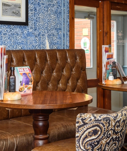 Interior dining area of a pub.