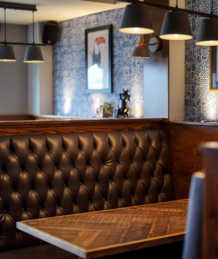 Interior dining area of a pub.